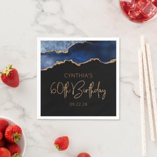 Chic Agate Geode Blue Gold 60e verjaardag Servet (Insitu)