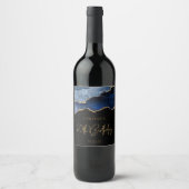 Chic Agate Geode Blue Gold 60e verjaardag Wijn Etiket (Voorkant)