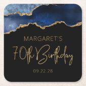 Chic Agate Geode Blue Gold 70e verjaardag Kartonnen Onderzetters (Voorkant)