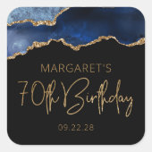 Chic Agate Geode Blue Gold 70e verjaardag Vierkante Sticker (Voorkant)