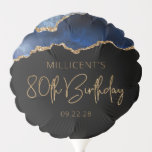 Chic Agate Geode Blue Gold 80th Birthday Party Ballon<br><div class="desc">Deze ballon van het 80ste verjaardagsfeest is voorzien van een waterverf afbeelding van een agate geo in tinten blauw met faux gouden glitter hoogtepunten. De woorden "80th Birthday" staan in faux Gold glitter in een decoratief modern handschrift. Pas het met de naam van de eer en de datum in goudkleurige...</div>