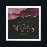 Chic Agate Geode Burgundy Gold 18th Birthday Party Servet<br><div class="desc">Deze chique, glamoureuze papieren servetten van 18-jarig feest hebben een waterverf afbeelding van een geo van een geit in de schaduw van de Bourgogne met faux goudglitter hoogtepunten. De woorden "18th Birthday" staan in faux Gold glitter in een decoratief modern handschrift. Pas het met de naam van de eer en...</div>