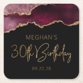 Chic Agate Geode Burgundy Gold 30th Birthday Party Kartonnen Onderzetters (Voorkant)