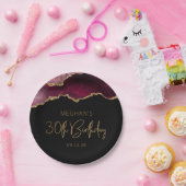 Chic Agate Geode Burgundy Gold 30th Birthday Party Papieren Bordje (Feest)