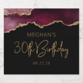Chic Agate Geode Burgundy Gold 30th Birthday Party Sparkling Wijnetiket (Enkel label)