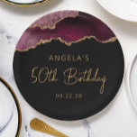 Chic Agate Geode Burgundy Gold 50th Birthday Party Papieren Bordje<br><div class="desc">Deze chique,  glamoureuze 50e verjaardagsfeest papieren borden zijn voorzien van een waterverf afbeelding van een agaat geode in tinten van bordeauxrood met faux gold glitter highlights. De woorden "50th Birthday" verschijnen in goudkleurig decoratief modern handschrift. Voeg de naam van de honoree en de datum in goudkleurige sans serif tekst.</div>