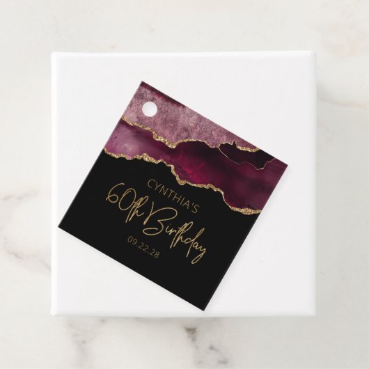 Chic Agate Geode Burgundy Gold 60th Birthday Party Bedankjes Labels (In situ)