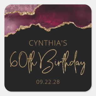 Chic Agate Geode Burgundy Gold 60th Birthday Party Vierkante Sticker