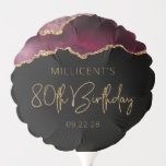 Chic Agate Geode Burgundy Gold 80th Birthday Party Ballon<br><div class="desc">Deze ballon van het 80ste verjaardagsfeest is voorzien van een waterverf afbeelding van een georgide in tinten van geweerrood met faux goudglitter hoogtepunten. De woorden "80th Birthday" staan in faux Gold glitter in een decoratief modern handschrift. Pas het met de naam van de eer en de datum in goudkleurige teksten...</div>