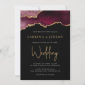 Chic Agate Geode Burgundy Gold Wedding Uitnodiging (Voorkant)