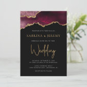 Chic Agate Geode Burgundy Gold Wedding Uitnodiging (Staand voorkant)