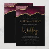 Chic Agate Geode Burgundy Gold Wedding Uitnodiging (Voorkant / Achterkant)