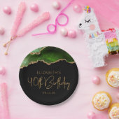 Chic Agate Geode Green Gold 40th Birthday Party Papieren Bordje (Feest)