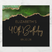 Chic Agate Geode Green Gold 40th Birthday Party Sparkling Wijnetiket (Enkel label)