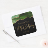 Chic Agate Geode Green Gold 40th Birthday Party Vierkante Sticker (Envelop)