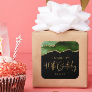 Chic Agate Geode Green Gold 40th Birthday Party Vierkante Sticker