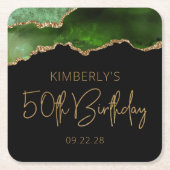 Chic Agate Geode Green Gold 50th Birthday Party Kartonnen Onderzetters (Voorkant)