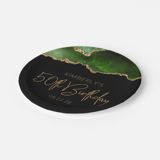 Chic Agate Geode Green Gold 50th Birthday Party Papieren Bordje (Gekanteld)