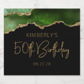 Chic Agate Geode Green Gold 50th Birthday Party Sparkling Wijnetiket (Enkel label)