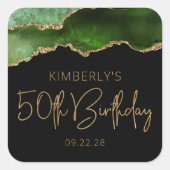 Chic Agate Geode Green Gold 50th Birthday Party Vierkante Sticker (Voorkant)