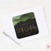 Chic Agate Geode Green Gold 50th Birthday Party Vierkante Sticker (Envelop)