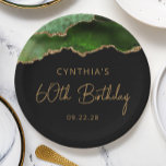 Chic Agate Geode Green Gold 60th Birthday Party Papieren Bordje<br><div class="desc">Deze chique, glamoureuze 60e verjaardagsfeest papieren borden zijn voorzien van een waterverf afbeelding van een agaat geode in tinten van jager groen met faux gold glitter highlights. De woorden "60th Birthday" verschijnen in goudkleurig decoratief modern handschriftlettertype. Voeg de naam van de honoree en de datum in goudkleurige sans serif tekst....</div>