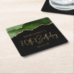 Chic Agate Geode Green Gold 70th Birthday Party Kartonnen Onderzetters<br><div class="desc">Deze chic,  glamoureuze 70ste verjaardagsartikelen hebben een waterverf-afbeelding van een georgide in groene tinten met faux goudglitter-hoogtepunten. De woorden "70th Birthday" staan in faux Gold glitter in een decoratief modern handschrift. Pas ze aan met de naam van de gast van eer en de datum in goudkleurige tekst.</div>