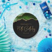 Chic Agate Geode Green Gold 70th Birthday Party Papieren Bordje (Feest)