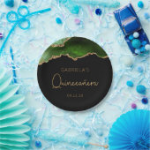 Chic Agate Geode Green Gold Quinceañera Papieren Bordje (Feest)