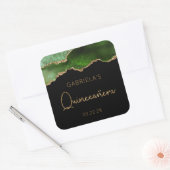 Chic Agate Geode Green Gold Quinceañera Vierkante Sticker (Envelop)