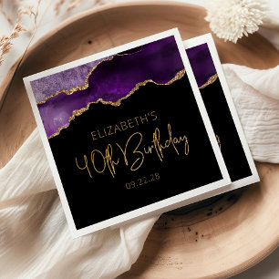 Chic Agate Geode Paars Gold 40e verjaardag Servet