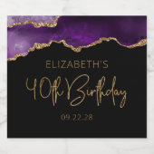 Chic Agate Geode Paars Gold 40e verjaardag Sparkling Wijnetiket (Enkel label)