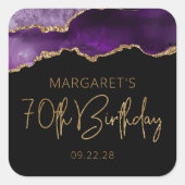 Chic Agate Geode Paars Gold 70e verjaardag Vierkante Sticker (Voorkant)