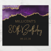 Chic Agate Geode Paars Gold 80e verjaardag Sparkling Wijnetiket (Enkel label)