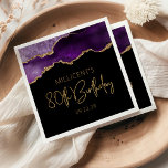 Chic Agate Geode Paars Gold 80th Birthday Servet<br><div class="desc">Deze chique, glamoureuze papieren servetten van het 80ste verjaardagsfeestje voorzien van een waterverf afbeelding van een geo-geel in tinten van paars met faux goudglitter hoogtepunten. De woorden "80th Birthday" staan in faux Gold glitter in een decoratief modern handschrift. Pas het met de naam van de eer en de datum in...</div>