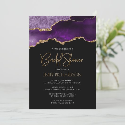 Chic Agate Geode Paars Gold Vrijgezellenfeest Kaart (Staand voorkant)