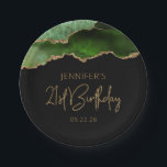 Chic Agate Hunter Green Gold 21st Birthday Party Papieren Bordje<br><div class="desc">Deze griezelige, glamoureuze papieren borden van het 21ste verjaardagsfeest hebben een waterverf afbeelding van een georgide in tinten van jager groen met faux goudglitter hoogtepunten. De woorden "21st Birthday" staan in faux goudglitter in een decoratief modern handschrift. Pas het aan met de naam van de gast van eer en de...</div>