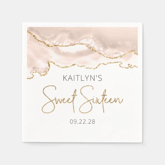 Chic Agate Ivory Gold Sweet 16 Birthday Servet (Voorkant)