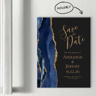 Chic Agate Navy Blue Gold Dark Magnetic Card