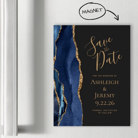 Chic Agate Navy Blue Gold Dark Magnetic Card