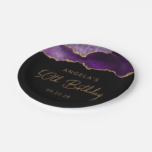 Chic Agate Paarse Gouden 50e Verjaardagsfeest Papieren Bordje (Gekanteld)