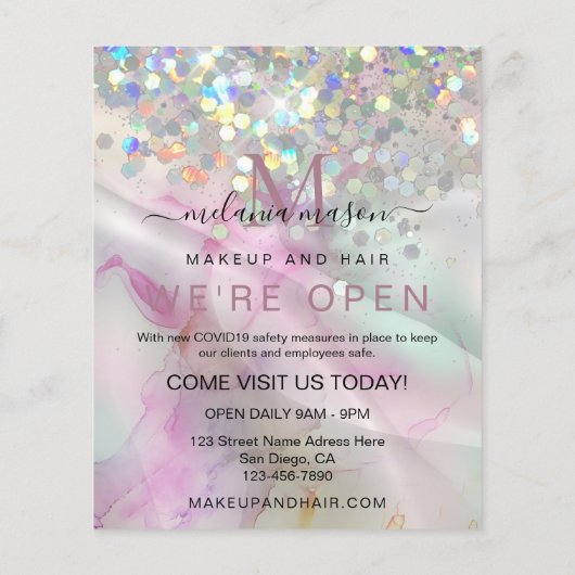 Chic Alcohol Ink Makeup Artist Holographic Glitter Flyer (Achterkant)