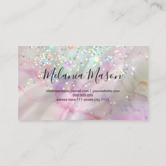 Chic Alcohol Ink Makeup Artist Holographic Glitter Visitekaartje (Achterkant)