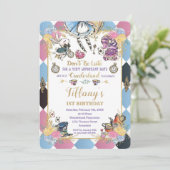 Chic Alice in Wonderland 1st Birthday Tea Party Kaart (Staand voorkant)