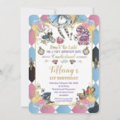 Chic Alice in Wonderland 1st Birthday Tea Party Kaart (Voorkant)