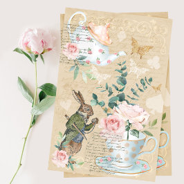 Chic Alice in Wonderland Collage Decoupage Rabbit Tissuepapier