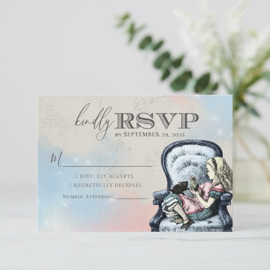  Chic Alice in Wonderland RSVP Kaartje (Staand voorkant)