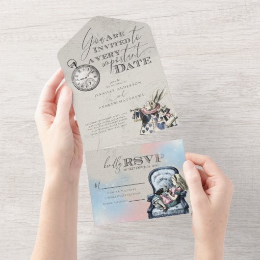 Chic Alice in Wonderland Wedding All In One Uitnodiging (Afscheurbaar)