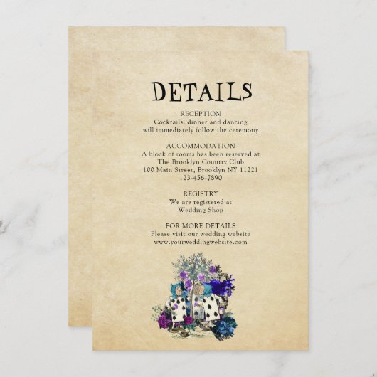 Chic  Alice in Wonderland Wedding Details Informatiekaartje (Voorkant / Achterkant)