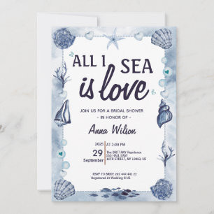 Chic All I Sea Is Love Bruiloft Waterverf Kaart